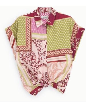 Dixie Camicia Fantasia Patchwork Con Nodo Frontale - Rosa