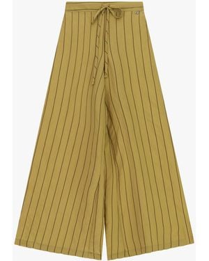 Dixie Pantalon Palazzo À Rayures Taille Haute Avec Ceinture - Vert