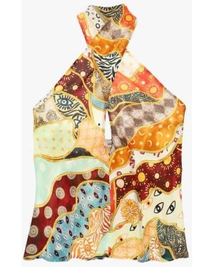 Dixie Top Stampa Patchwork Senza Maniche Scollo Halter - Bianco