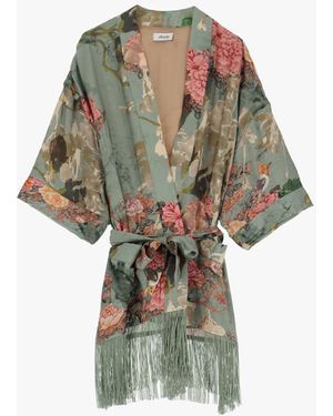 Dixie Kimono Con Cintura E Frange - Verde