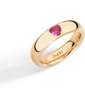Dodo Rose & Synthetic Ruby Heart Ring - Metallic
