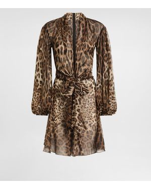 Dolce & Gabbana Kleid Aus Chiffon Mit Leo - Braun