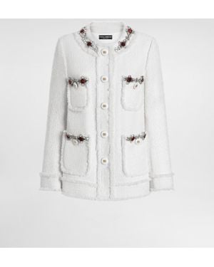 Dolce & Gabbana Einreihige Jacke Aus Tweed Mit Schmuckstickerei - Weiß