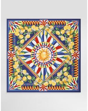 Dolce & Gabbana Foulard 70X70 Aus Seidentwill Mit Carretto-Print - Blau