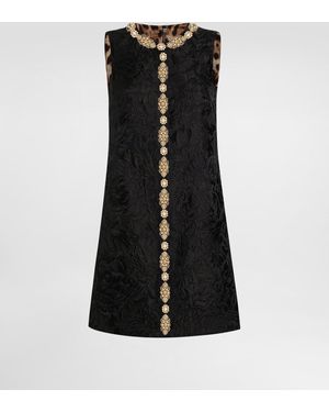 Dolce & Gabbana Brokatkleid Mit Pfingstrosenmotiv - Schwarz