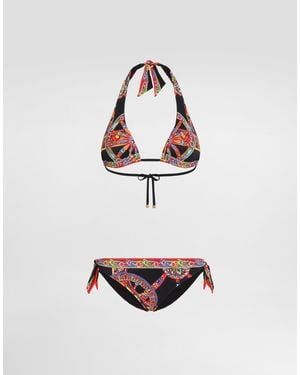 Dolce & Gabbana Triangel-Bikini Mit Carretto-Print - Weiß
