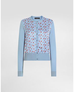 Dolce & Gabbana Small Rose-Print Satin Cardigan - Blau