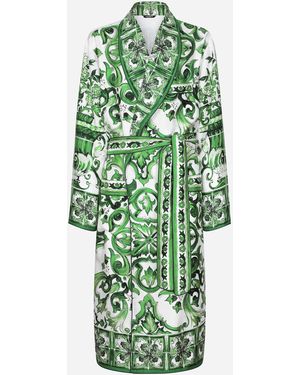 Dolce & Gabbana Morgenrock Aus Seidentwill Majolika-Print - Grün