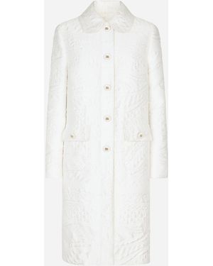 Dolce & Gabbana Mantel Aus Brokat Mit Dg-Logoknöpfen - Weiß
