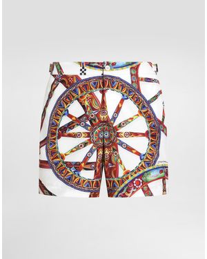 Dolce & Gabbana Bade-Boxershorts Mit Carretto-Print - Weiß