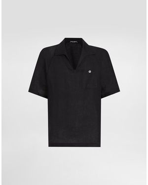 Dolce & Gabbana Kurzarm-T-Shirt Aus Leinen - Schwarz