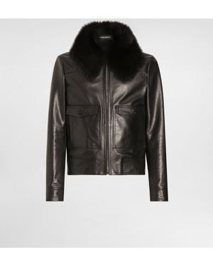 Dolce & Gabbana Single-Breasted Coat With Fur Collar - Schwarz