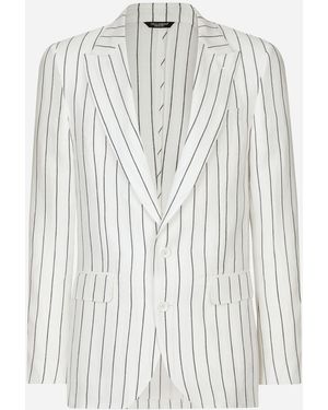 Dolce & Gabbana Einreihige Nadelstreifenjacke Aus Leinenmix - Weiß