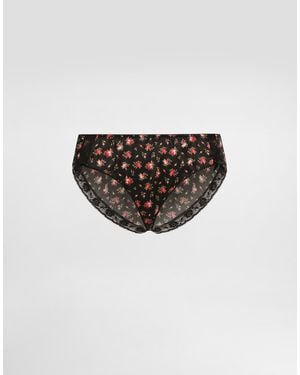 Dolce & Gabbana Slip Aus Satin Und Spitze Mit Röschen-Print - Weiß