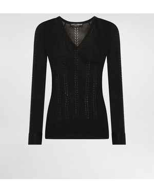 Dolce & Gabbana Pullover V-Ausschnitt Aus Seide - Schwarz