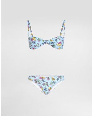 Dolce & Gabbana Small Floral-Print Bikini - Blau