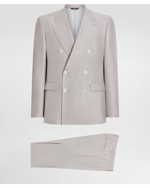 Dolce & Gabbana Unstrukturierter Zweireihiger Anzug Aus Wolle Und Seide - Grau