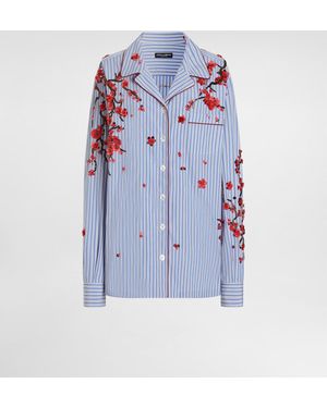 Dolce & Gabbana Poplin Shirt With Cherry Tree Embroidery - Blau