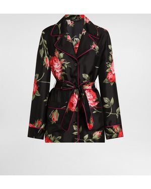Dolce & Gabbana Hemd Vanity Aus Twill Mit Rosenbouquet-Print - Schwarz