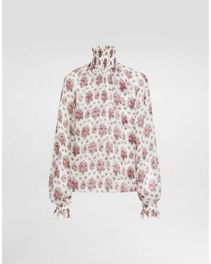Dolce & Gabbana Small Flower Bouquets-Print Chiffon Top - Weiß