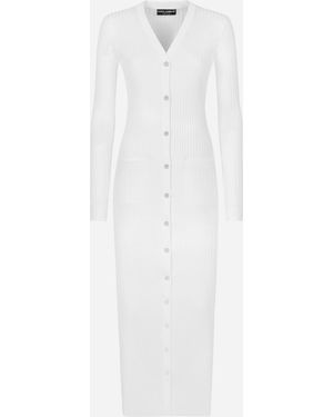 Dolce & Gabbana Langer Gerippter Cardigan Aus Viskose - Weiß