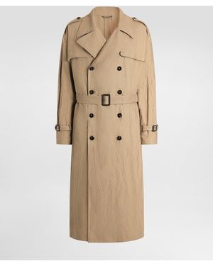 Dolce & Gabbana Crinkled Effect Cotton Trench Coat - Natur