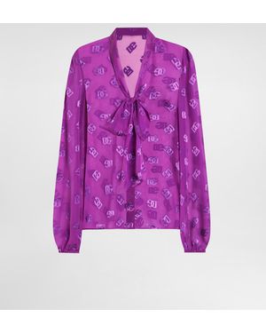 Dolce & Gabbana Chiffon Jacquard Shirt With Dg All-Over Logo - Lila