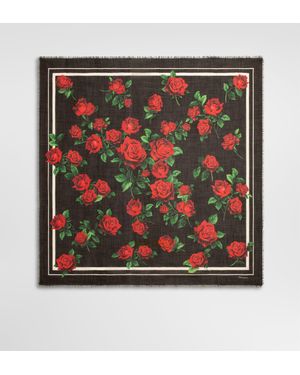 Dolce & Gabbana Stola Aus Baumwolle Mit Rosenprint - Rot