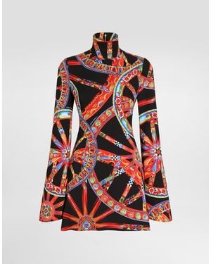 Dolce & Gabbana Charmeuse Kleid Mit Carretto-Print - Rot