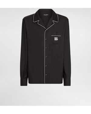 Dolce & Gabbana Seidenhemd Mit Patch Mit Dg-Logostickerei - Schwarz