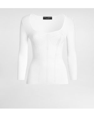 Dolce & Gabbana Pullover Aus Viskose-Rippstrick - Weiß