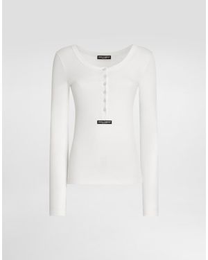 Dolce & Gabbana Ribbed Cotton Serafino T-Shirt - Weiß