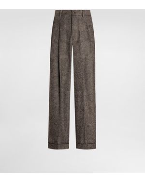 Dolce & Gabbana Graue Karo Plissee Weite Beinhose