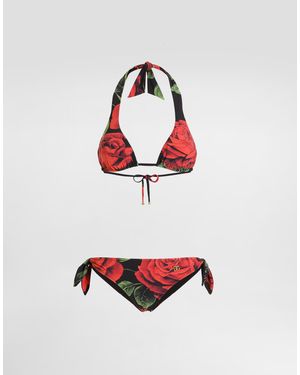 Dolce & Gabbana Triangel-Bikini Mit Rosenprint - Rot