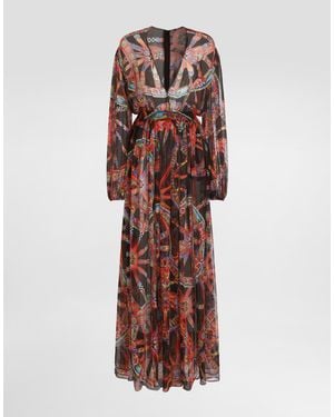 Dolce & Gabbana Langes Kleid Aus Chiffon Mit Carretto-Print - Rot