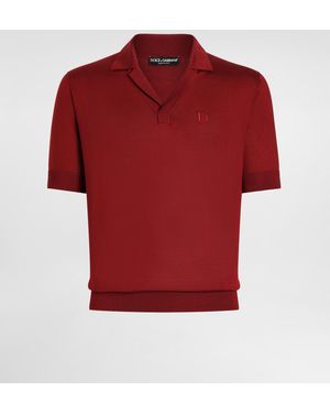 Dolce & Gabbana Poloshirt Aus Seide Mit Logostickerei - Rot