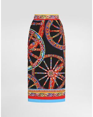 Dolce & Gabbana Langer Rock Aus Charmeuse Mit Carretto-Print - Rot