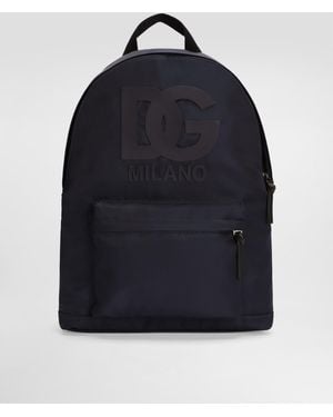 Dolce & Gabbana Rucksack Aus Nylon Mit Logo - Blau