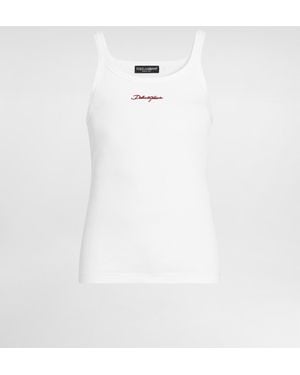 Dolce & Gabbana Tanktop Aus Baumwolle Mit Dg-Stickerei - Weiß