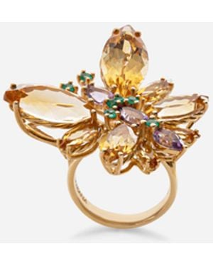 Dolce & Gabbana Ring Spring Aus 18 Karat Gelbgold Mit Schmetterling Aus Citrinquarzen - Weiß