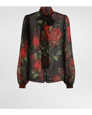 Dolce & Gabbana Rose-Print Chiffon Blouse - Mehrfarbig