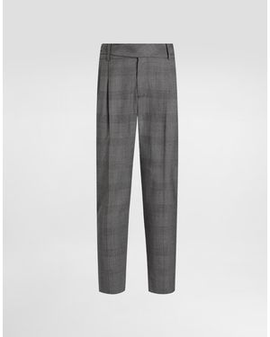 Dolce & Gabbana Glen Plaid Virgin Wool Trousers - Grau