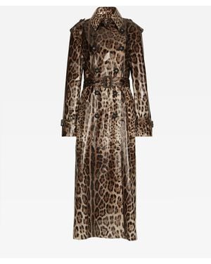 Dolce & Gabbana Trenchcoat Aus Beschichtetem Satin Mit Leoprint - Natur