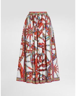 Dolce & Gabbana Langer Rock Aus Popeline Mit Carretto-Print - Rot