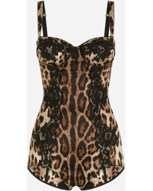 Dolce & Gabbana Bodysuit Aus Satin Mit Leopardenprint - Braun