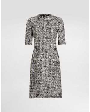 Dolce & Gabbana Kurzarm-Midikleid Aus Raschel-Tweed - Grau