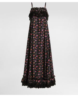 Dolce & Gabbana Langes Kleid Aus Habotai-Seide Mit Blumen-Print - Schwarz