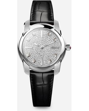 Dolce & Gabbana Dg7 Pavé Uhr Aus 18 Kt Weißgold Und Diamanten Mit Alligatorarmband - Grau