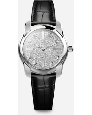 Dolce & Gabbana Dg7 Pavé Uhr Aus 18 Kt Weißgold Und Diamanten Mit Alligatorarmband - Grau