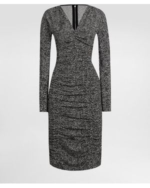 Dolce & Gabbana Midikleid Aus Cady Mit Fischgrätdruck - Grau